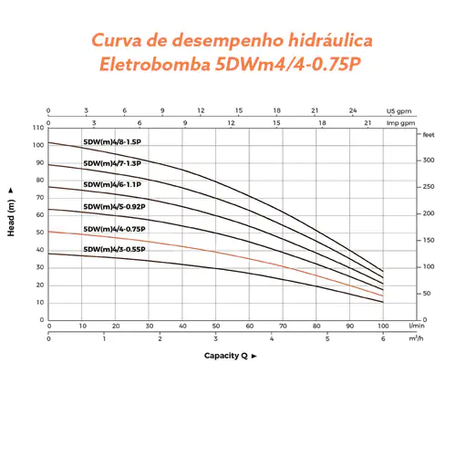 Eletrobomba Poço Largo 1HP 230V 1.1/4´ LEO 5DWm4/4-0,75P 